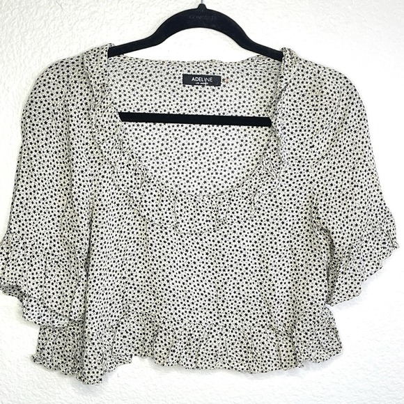 Star Print Size Small Ruffle Hem Crop Top Women's Flowy Boho Indie Blouse - Picture 4 of 10